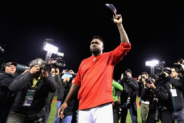 BOSTON, MA - OCTOBER 10:  David Ortiz #34 of the Boston Red Sox tips his cap after the Cleveland Indians defeated the Boston Red Sox 4-3 in game three of the American League Divison Series to advance to the American League Championship Series at Fenway Park on October 10, 2016 in Boston, Massachusetts.  (Photo by Maddie Meyer/Getty Images)