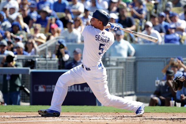LOS ANGELES, CA - OCTOBER 10: Corey Seager LOS ANGELES, CA - OCTOBER 10: Corey Seager