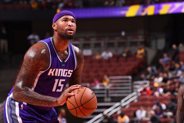 ANAHEIM, CA - OCTOBER 04: DeMarcus Cousins #15 of the Sacramento Kings takes a free throw during a preseason game against the Los Angeles Lakers at the Honda Center on October 04, 2016 in Anaheim, California. NOTE TO USER: User expressly acknowledges and agrees that, by downloading and/or using this Photograph, user is consenting to the terms and conditions of the Getty Images License Agreement. Mandatory Copyright Notice: Copyright 2016 NBAE (Photo by Juan Ocampo/NBAE via Getty Images)