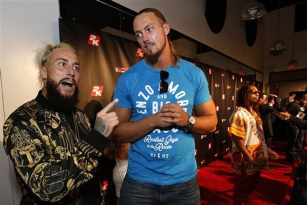 IMAGE DISTRIBUTED FOR 2K - WWE Superstars Enzo and Cass, right, are seen at the WWE 2K17 SummerSlam Kickoff Event in New York, on Friday, Aug. 19, 2016. (Adam Hunger/AP Images for 2K) IMAGE DISTRIBUTED FOR 2K - WWE Superstars Enzo and Cass, right, are seen at the WWE 2K17 SummerSlam Kickoff Event in New York, on Friday, Aug. 19, 2016. (Adam Hunger/AP Images for 2K)