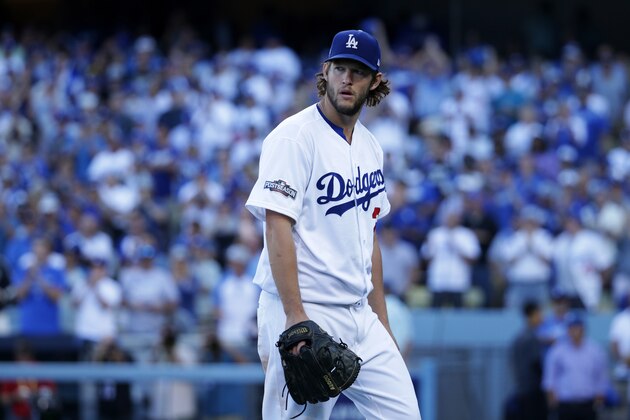 LOS ANGELES, CA - OCTOBER 11:  Clayton Kershaw #22 of the Los Angeles Dodgers walks to the dugout after being pulled from the game in the seventh inning against the Washington Nationals during game four of the National League Division Series at Dodger Stadium on October 11, 2016 in Los Angeles, California.  (Photo by Jeff Gross/Getty Images)