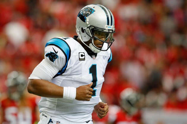 ATLANTA, GA - OCTOBER 02:  Cam Newton #1 of the Carolina Panthers runs off the field during the game against the Atlanta Falcons at Georgia Dome on October 2, 2016 in Atlanta, Georgia.  (Photo by Kevin C. Cox/Getty Images)
