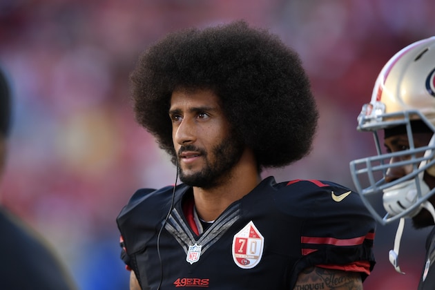 SANTA CLARA, CA - OCTOBER 06:  Colin Kaepernick #7 of the San Francisco 49ers stands on the sidelines during their NFL game against the Arizona Cardinals at Levi's Stadium on October 6, 2016 in Santa Clara, California.  (Photo by Thearon W. Henderson/Getty Images)