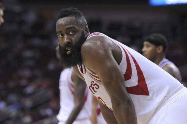 Houston Rockets guard James Harden is shown during an NBA preseason game Tuesday, Oct. 4, 2016, in Houston. (AP Photo/George Bridges)