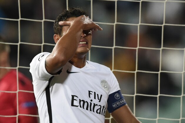 Paris Saint-Germain's Brazilian defender Thiago Silva reacts during the UEFA Champions League Group A football match between Ludogorets Razgrad and Paris Saint-Germain (PSG) at Vasil Levski National Stadium in Sofia on September 28, 2016.  / AFP / DIMITAR DILKOFF        (Photo credit should read DIMITAR DILKOFF/AFP/Getty Images)