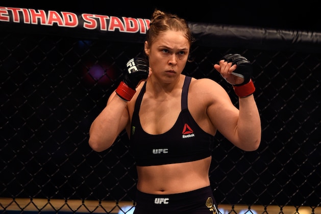 MELBOURNE, AUSTRALIA - NOVEMBER 15:  Ronda Rousey waits in her corner before facing Holly Holm in their women's bantamweight championship bout during the UFC 193 event at Etihad Stadium on November 15, 2015 in Melbourne, Australia. (Photo by Jeff Bottari/Zuffa LLC/Zuffa LLC via Getty Images)
