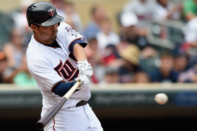 MINNEAPOLIS, MN - SEPTEMBER 04: Kurt Suzuki #8 of the Minnesota Twins hits an RBI double against the Chicago White Sox during the ninth inning of the game on September 4, 2016 at Target Field in Minneapolis, Minnesota. The White Sox defeated the Twins 13-11 in twelve innings. (Photo by Hannah Foslien/Getty Images)