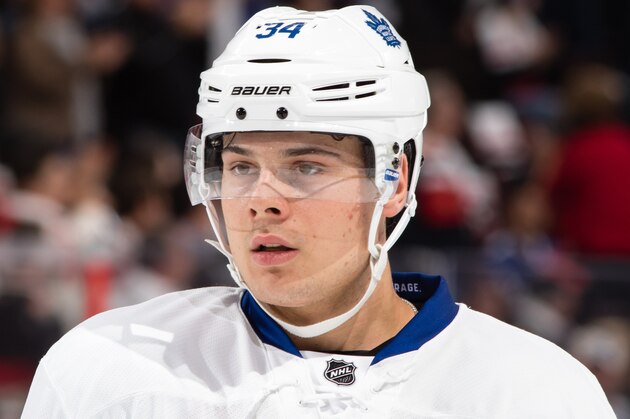 OTTAWA, ON - OCTOBER 12: Auston Matthews #34 of the Toronto Maple Leafs looks on in a game against the Ottawa Senators where he set a net record by scoring four goals in his first career NHL game at Canadian Tire Centre on October 12, 2016 in Ottawa, Ontario, Canada.  (Photo by Jana Chytilova/Freestyle Photography/Getty Images)