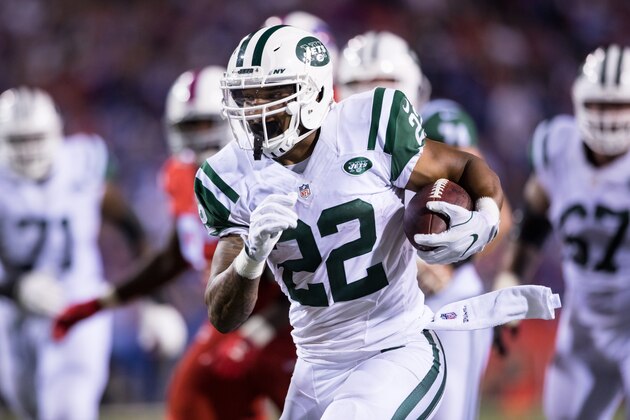 ORCHARD PARK, NY - SEPTEMBER 15:  Matt Forte #22 of the New York Jets carries the ball for a touchdown during the second half against the Buffalo Bills on September 15, 2016 at New Era Field in Orchard Park, New York. New York defeats Buffalo 37-31. (Photo by Brett Carlsen/Getty Images)