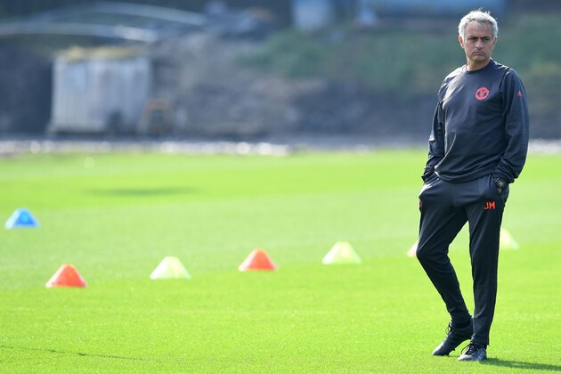Manchester United's Portuguese manager Jose Mourinho takes a team training session at their Carrington Training Centre in Manchester, north west England on September 14, 2016.
Manchester United are set to play Feyenoord Rotterdam in a UEFA Europa League group A match on September 15. / AFP / PAUL ELLIS        (Photo credit should read PAUL ELLIS/AFP/Getty Images)