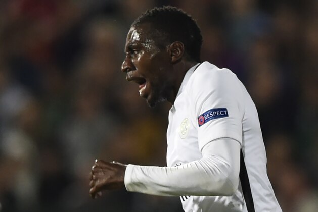 Paris Saint-Germain's French midfielder Blaise Matuidi celebrates after scoring during the UEFA Champions League Group A football match between Ludogorets Razgrad and Paris Saint-Germain (PSG) at Vasil Levski National Stadium in Sofia on September 28, 2016.  / AFP / DIMITAR DILKOFF        (Photo credit should read DIMITAR DILKOFF/AFP/Getty Images)