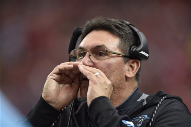 Carolina Panthers head coach Ron Rivera speaks from the sidelines against the Atlanta Falcons during the first half of an NFL football game, Sunday, Oct. 2, 2016, in Atlanta. (AP Photo/Rainier Ehrhardt) Carolina Panthers head coach Ron Rivera speaks from the sidelines against the Atlanta Falcons during the first half of an NFL football game, Sunday, Oct. 2, 2016, in Atlanta. (AP Photo/Rainier Ehrhardt)