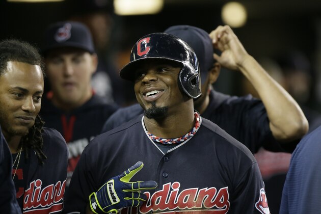 DETROIT, MI - SEPTEMBER 26: Rajai Davis #20 of the Cleveland Indians smiles after scoring against the Detroit Tigers at Comerica Park on September 26, 2016 in Detroit, Michigan. (Photo by Duane Burleson/Getty Images)