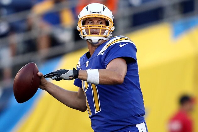 SAN DIEGO, CA - OCTOBER 13:   Philip Rivers #17 of the San Diego Chargers passes the ball during the first half of a game against the Denver Broncos  at Qualcomm Stadium on October 13, 2016 in San Diego, California.  (Photo by Sean M. Haffey/Getty Images)