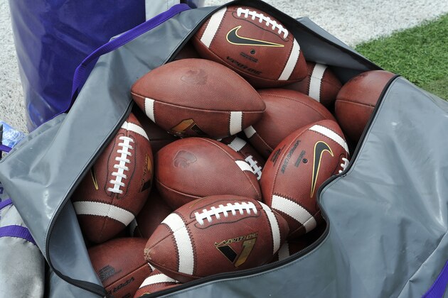 MANHATTAN, KS - APRIL 26:  A general view of a bag of footballs before the Kansas State Wildcats Spring Game on April 26, 2014 at Bill Snyder Family Stadium in Manhattan, Kansas.  (Photo by Peter G. Aiken/Getty Images)
