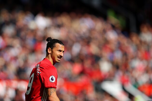 MANCHESTER, ENGLAND - OCTOBER 02:  Zlatan Ibrahimovic of Manchester United in action during the Premier League match between Manchester United and Stoke City at Old Trafford on October 2, 2016 in Manchester, England.  (Photo by Richard Heathcote/Getty Images)