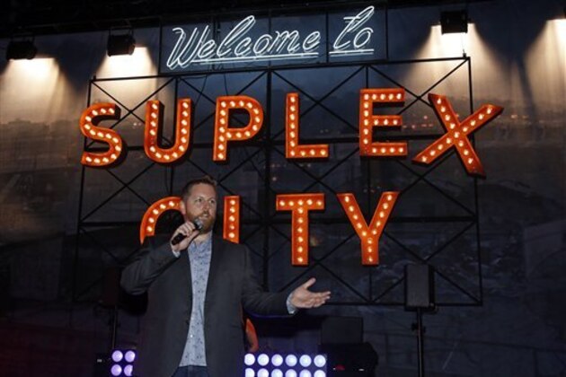 IMAGE DISTRIBUTED FOR 2K - WWE 2K17 Executive Producer Mark Little speaks at the WWE 2K17 SummerSlam Kickoff Event in New York, on Friday, Aug. 19, 2016. (Adam Hunger/AP Images for 2K)