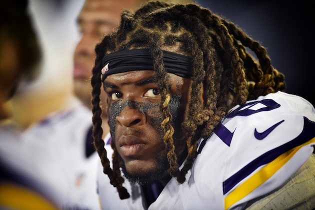 :NASHVILLE, TN - SEPTEMBER 03:  Isame Faciane #76 of the Minnesota Vikings looks on during a NFL pre-season game against the Tennessee Titans at Nissan Stadium on September 3, 2015 in Nashville, Tennessee.  (Photo by Ronald C. Modra/Sports Imagery/Getty Images)