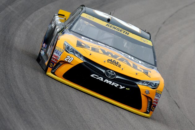 KANSAS CITY, KS - OCTOBER 14:  Matt Kenseth, driver of the #20 DEWALT FLEXVOLT Toyota, practices for the NASCAR Sprint Cup Series Hollywood Casino 400 at Kansas Speedway on October 14, 2016 in Kansas City, Kansas.  (Photo by Matt Sullivan/Getty Images)