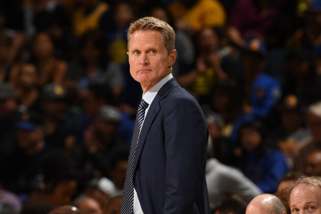 OAKLAND, CA - OCTOBER 4:  Head Coach Steve Kerr of the Golden State Warriors looks on against the Los Angeles Clippers during a preseason game on October 4, 2016 at Oracle Arena in Oakland, California. NOTE TO USER: User expressly acknowledges and agrees that, by downloading and or using this photograph, user is consenting to the terms and conditions of Getty Images License Agreement. Mandatory Copyright Notice: Copyright 2016 NBAE (Photo by Garrett Ellwood/NBAE via Getty Images)