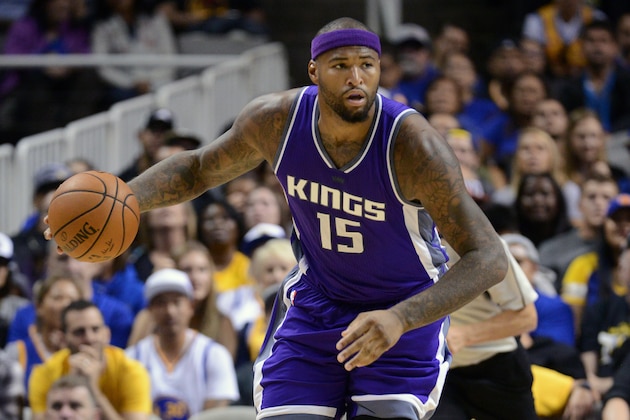 SAN JOSE, CA - OCTOBER 6: DeMarcus Cousins #15 of the Sacramento Kings handles the ball during a preseason game against the Golden State Warriors on October 6, 2016 at SAP Center in San Jose, California. NOTE TO USER: User expressly acknowledges and agrees that, by downloading and or using this photograph, user is consenting to the terms and conditions of Getty Images License Agreement. Mandatory Copyright Notice: Copyright 2016 NBAE (Photo by Noah Graham/NBAE via Getty Images)