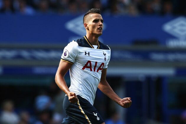 LIVERPOOL, ENGLAND - AUGUST 13: Erik Lamela of Tottenham Hotspur celebrates scoring his sides first goal during the Premier League match between Everton and Tottenham Hotspur at Goodison Park on August 13, 2016 in Liverpool, England. (Photo by Jan Kruger/Getty Images) LIVERPOOL, ENGLAND - AUGUST 13: Erik Lamela of Tottenham Hotspur celebrates scoring his sides first goal during the Premier League match between Everton and Tottenham Hotspur at Goodison Park on August 13, 2016 in Liverpool, England. (Photo by Jan Kruger/Getty Images)