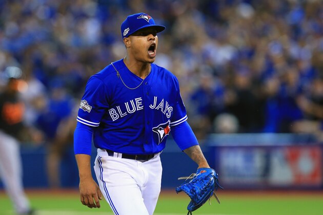 TORONTO, ON - OCTOBER 04:  Marcus Stroman #6 of the Toronto Blue Jays reacts after the final out in the sixth inning against the Baltimore Orioles during the American League Wild Card game at Rogers Centre on October 4, 2016 in Toronto, Canada.  (Photo by Vaughn Ridley/Getty Images)