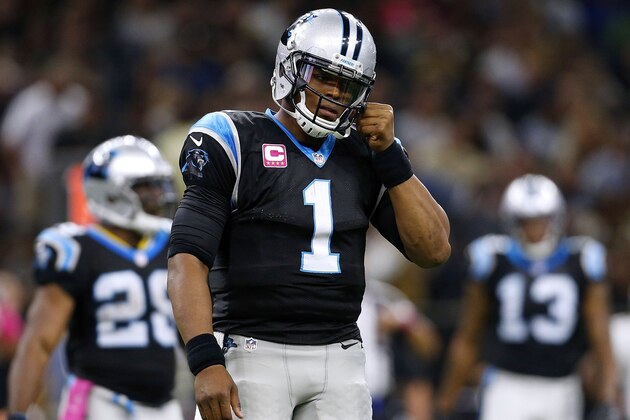 NEW ORLEANS, LA - OCTOBER 16:  Cam Newton #1 of the Carolina Panthers reacts during the first half of a game against the New Orleans Saints at the Mercedes-Benz Superdome on October 16, 2016 in New Orleans, Louisiana.  (Photo by Jonathan Bachman/Getty Images)