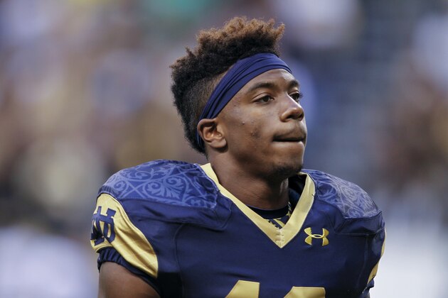 INDIANAPOLIS, IN - SEPTEMBER 13: Devin Butler #12 of the Notre Dame Fighting Irish is seen on the sidelines during the game against the Purdue Boilermakers at Lucas Oil Stadium on September 13, 2014 in Indianapolis, Indiana.  (Photo by Michael Hickey/Getty Images)