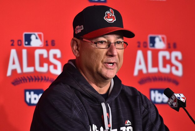 Oct 13, 2016; Cleveland, OH, USA; Cleveland Indians manager Terry Francona (17) talks with the media one day prior to game one of the ALCS at Progressive Field. Mandatory Credit: Ken Blaze-USA TODAY Sports