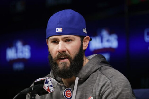 Chicago Cubs starting pitcher Jake Arrieta talks to reporters during a news conference ahead of Tuesday's Game 3 of the National League baseball championship series against the Los Angeles Dodgers, Monday, Oct. 17, 2016, in Los Angeles. (AP Photo/Jae C. Hong) Chicago Cubs starting pitcher Jake Arrieta talks to reporters during a news conference ahead of Tuesday's Game 3 of the National League baseball championship series against the Los Angeles Dodgers, Monday, Oct. 17, 2016, in Los Angeles. (AP Photo/Jae C. Hong)