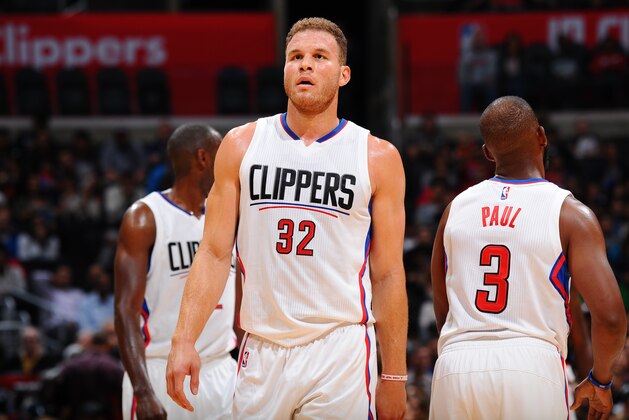 LOS ANGELES, CA - OCTOBER 13:  Blake Griffin #32 of the Los Angeles Clippers looks on during the game against the Portland Trail Blazers during a preseason game on October 13, 2016 at STAPLES Center in Los Angeles, California. NOTE TO USER: User expressly acknowledges and agrees that, by downloading and/or using this Photograph, user is consenting to the terms and conditions of the Getty Images License Agreement. Mandatory Copyright Notice: Copyright 2016 NBAE (Photo by Juan Ocampo/NBAE via Getty Images)