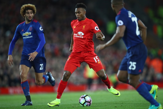 LIVERPOOL, ENGLAND - OCTOBER 17:  Daniel Sturridge of Liverpool in action during the Premier League match between Liverpool and Manchester United at Anfield on October 17, 2016 in Liverpool, England.  (Photo by Clive Brunskill/Getty Images)