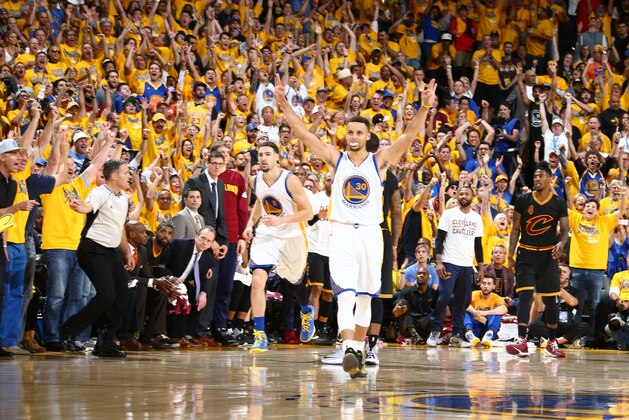OAKLAND, CA - JUNE 19:  Stephen Curry #30 of the Golden State Warriors celebrates during the game against the Cleveland Cavaliers in Game Seven of the 2016 NBA Finals on June 19, 2016 at Oracle Arena in Oakland, California. NOTE TO USER: User expressly acknowledges and agrees that, by downloading and or using this photograph, user is consenting to the terms and conditions of Getty Images License Agreement. Mandatory Copyright Notice: Copyright 2016 NBAE (Photo by Nathaniel S. Butler/NBAE via Getty Images)