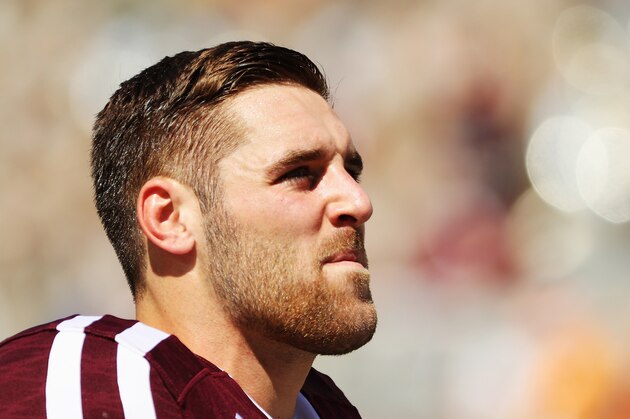 COLLEGE STATION, TX - OCTOBER 08:  Trevor Knight #8 of the Texas A&M Aggies works out on the field prior to the start of their game against the Tennessee Volunteers at Kyle Field on October 8, 2016 in College Station, Texas.  (Photo by Scott Halleran/Getty Images)