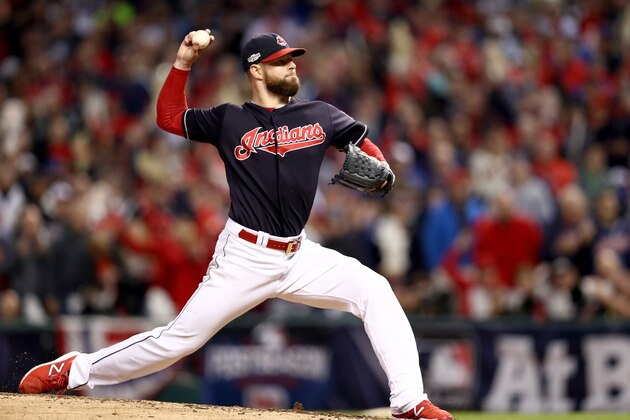 CLEVELAND, OH - OCTOBER 14:  Corey Kluber #28 of the Cleveland Indians throws a pitch against the Toronto Blue Jays during game one of the American League Championship Series at Progressive Field on October 14, 2016 in Cleveland, Ohio.  (Photo by Maddie Meyer/Getty Images)