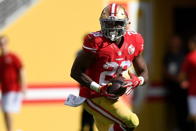 SANTA CLARA, CA - OCTOBER 02:  Carlos Hyde #28 of the San Francisco 49ers carries the ball against the Dallas Cowboys during the second half of their NFL football game at Levi's Stadium on October 2, 2016 in Santa Clara, California.  (Photo by Thearon W. Henderson/Getty Images)