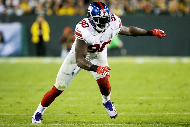 GREEN BAY, WI - OCTOBER 09:  Jason Pierre-Paul #90 of the New York Giants plays defensive line in the third quarter against the Green Bay Packers at Lambeau Field on October 9, 2016 in Green Bay, Wisconsin. (Photo by Dylan Buell/Getty Images)
