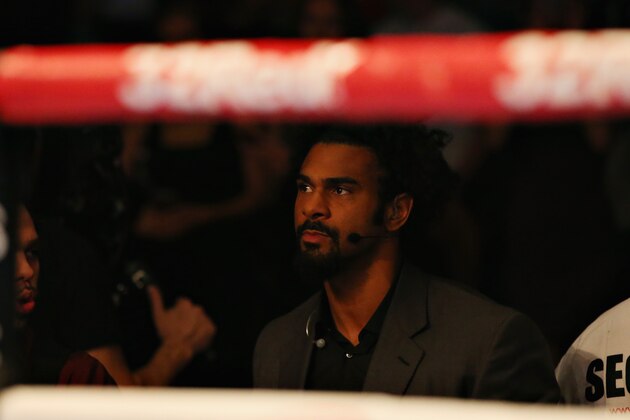 LIVERPOOL, ENGLAND - OCTOBER 15: David Haye sits ringside for the WBC Cruiserweight Championship match during Boxing at Echo Arena on October 15, 2016 in Liverpool, England.  (Photo by Alex Livesey/Getty Images)