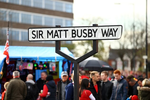 MANCHESTER, ENGLAND - NOVEMBER 08:  Detail of the Sir Matt Busby sign prior to the Barclays Premier League match between Manchester United and Crystal Palace at Old Trafford on November 8, 2014 in Manchester, England.  (Photo by Richard Heathcote/Getty Images)
