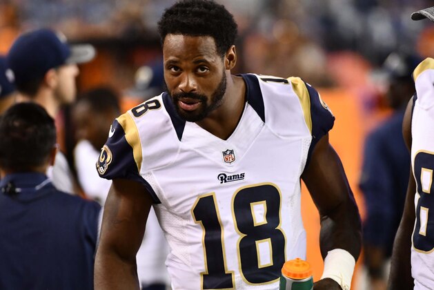 Aug 27, 2016; Denver, CO, USA; Los Angeles Rams wide receiver Kenny Britt (18) during the second half of a preseason game against the Denver Broncos at Sports Authority Field at Mile High. The Broncos defeated the Rams 17-9. Mandatory Credit: Ron Chenoy-USA TODAY Sports