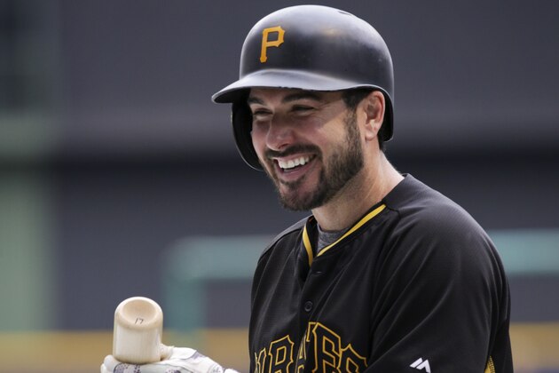MILWAUKEE, WI - JULY 29: Matt Joyce #17 of the Pittsburgh Pirates during batting practice before their game against the Milwaukee Brewers at Miller Park on July 29, 2016 in Milwaukee, Wisconsin. The Brewers defeated the Pirates 3-1. (Photo by John Konstantaras/Getty Images)