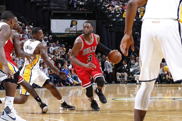 INDIANAPOLIS, IN - OCTOBER 06: Dwyane Wade #3 of the Chicago Bulls handles the ball against the Indiana Pacers during a preseason game at Bankers Life Fieldhouse on October 6, 2016 in Indianapolis, Indiana. The Pacers defeated the Bulls 115-108. NOTE TO USER: User expressly acknowledges and agrees that, by downloading and or using the photograph, User is consenting to the terms and conditions of the Getty Images License Agreement. (Photo by Joe Robbins/Getty Images)