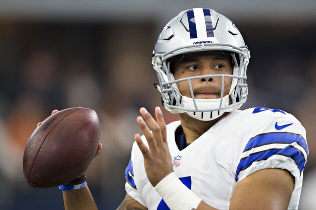 ARLINGTON, TX - OCTOBER 09: Dak Prescott #4 of the Dallas Cowboys warms up on the sidelines before the start of a game against the Cincinnati Bengals at AT&T Stadium on October 9, 2016 in Arlington, Texas. The Cowboys defeated the Bengals 28-14.  (Photo by Wesley Hitt/Getty Images)