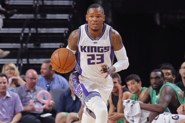 SACRAMENTO, CA - OCTOBER 10: Ben McLemore #23 of the Sacramento Kings brings the ball up the court against Maccabi Haifa on October 10, 2016 at Golden 1 Center in Sacramento, California. NOTE TO USER: User expressly acknowledges and agrees that, by downloading and or using this photograph, User is consenting to the terms and conditions of the Getty Images Agreement. Mandatory Copyright Notice: Copyright 2016 NBAE (Photo by Rocky Widner/NBAE via Getty Images)