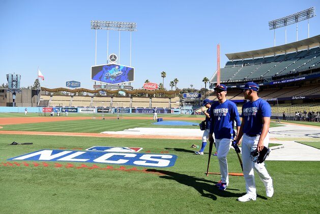 LOS ANGELES, CA - OCTOBER 18:  Pitchers Kenta Maeda