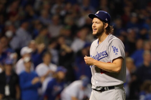 CHICAGO, IL - OCTOBER 16:  Clayton Kershaw #22 of the Los Angeles Dodgers walks off the field after pitching the seventh inning against the Chicago Cubs during game two of the National League Championship Series at Wrigley Field on October 16, 2016 in Chicago, Illinois.  (Photo by Jamie Squire/Getty Images)