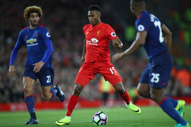 LIVERPOOL, ENGLAND - OCTOBER 17:  Daniel Sturridge of Liverpool in action during the Premier League match between Liverpool and Manchester United at Anfield on October 17, 2016 in Liverpool, England.  (Photo by Clive Brunskill/Getty Images)