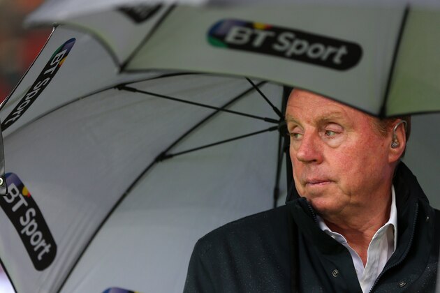 BOURNEMOUTH, ENGLAND - NOVEMBER 07:  Harry Redknapp stands under an umbrella whilst presenting for BT Sport television before the Barclays Premier League match between AFC Bournemouth and Newcastle United at Vitality Stadium on November 7, 2015 in Bournemouth, England.  (Photo by Catherine Ivill - AMA/Getty Images)