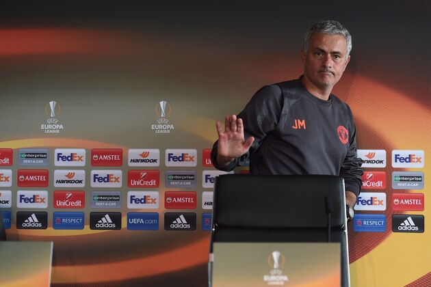 Manchester United manager Jose Mourinho leaves a press conference at their Carrington base in Manchester, northwest England, on October 19, 2016 ahead of their UEFA Europa League group A football match against Fenerbahce on October 20. / AFP / PAUL ELLIS        (Photo credit should read PAUL ELLIS/AFP/Getty Images)